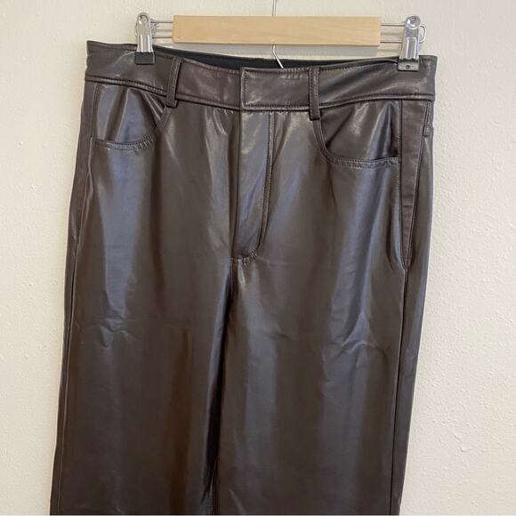 A.L.C. Vegan Leather Wide Leg Pants Brown Size 6 Career Faux Leather - Picture 2 of 9